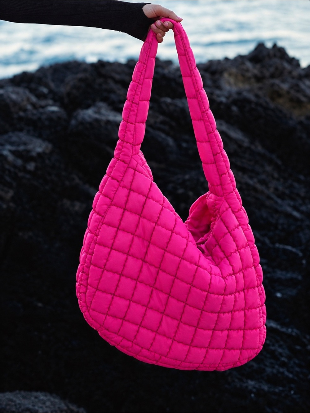NWT Free People Quilted Carryall Bag in Fuchsia Flirt